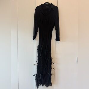 Cynthia Rowley Black Long Sleeve Dress with Feather Accents